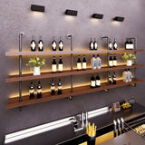 Dawselod 70.8in Large Wine Rack with LED Light Solid Wood Wall Mounted Wine Rack, 3-Tiers Liquor Bottles Floating Shelves Display Storage Organizer for Home Bar & Dining Room (180cm/70.8in) Dawselod