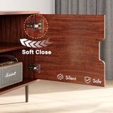 Redkey TV-Stand for Living Room - Mid Century Modern TV Stand with 3AC Outlets, Farmhouse Television Stands for 70 75 80 Inch TVs - Adjustable Shelf Height - Large Space Capacity - Reddish Brown Redkey