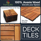 Tranquillo 10 Pcs Interlocking Deck Tiles 12”x12”, Acacia Wood Patio Tiles, Weather-Resistant Outdoor Flooring for Patio, Balcony, Poolside – Non-Slip, Natural Finish, Covers 10 Sq.Ft. Tranquillo