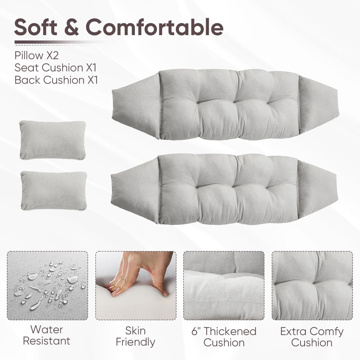 Belord Double Egg Chair Outdoor Glider Loveseat, 550LBS Weight Capacity Wicker Patio Rocking Egg Chairs, Handwoven Rattan Porch Furniture Glider Loveseat for Patio Deck Balcony Sunroom Belord