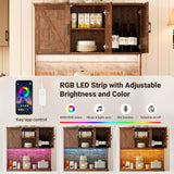 ELYKEN 71" Tall Ktchen Pantry Cabinet with Charging Station & LED Lights, Farmhouse Kitchen Hutch Cabinet with Microwave Stand & Large Countertop for Dining Room Living Room, Brown ELYKEN