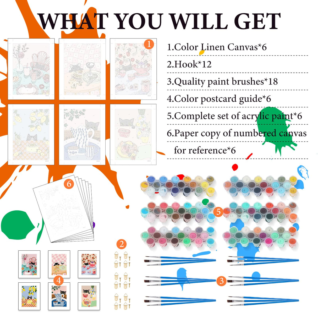 6 Pack Paint by Numbers Kit for Adults Beginner, Cat Adult Paint by Number Kits on Canvas Without Frame, Funny DIY Acrylic Black Cat Oil Painting by Numbers for Home Decor Gift 10” W x 14”L Fountor