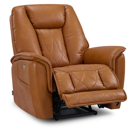 MCombo Triple Motors Lay Flat Recliner for Adults, Oversized Leather Recliner Chair with Power Headrest, Infinite Position, USB & Type-C Charging Ports HTS526 (Saddle Brown) MCombo