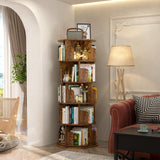 Stylish 360° Rotating 5-Tier Bookshelf in Rustic Brown for Space-Saving Storage Aheaplus