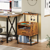 AOGLLATI Nightstand Set of 2 with Charging Station, Rustic Brown Night Stands for Bedroom Set of 2, Bedside Table with Storage Drawer and LED Light, AOGLLATI