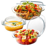 ZYER Round Glass Casserole Dish Set, Glass Casseroles Cookware with Glass Lid, Glass Casserole Dish With Lid(Set of 3-1L+1.4L+1.7L) ZYER