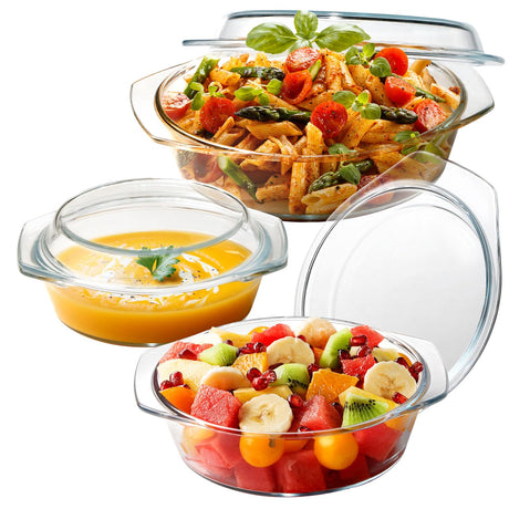 ZYER Round Glass Casserole Dish Set, Glass Casseroles Cookware with Glass Lid, Glass Casserole Dish With Lid(Set of 3-1L+1.4L+1.7L) ZYER