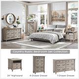 T4TREAM 24'' Farmhouse End Table w/4 Solid Wood Feet, Large 2 Drawers Wide Sofa Side Table with Charging Station, Tall Rustic Wood Square Nightstand for Living Room, Bedroom, Office, Light Rustic Oak T4TREAM