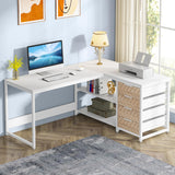 Tribesigns L Shaped Computer Desk with Storage Drawers, 59 inch Corner Desk with Shelves, Reversible L-Shaped Office Desk Study Writing Table Workstation for Home Office, White Tribesigns