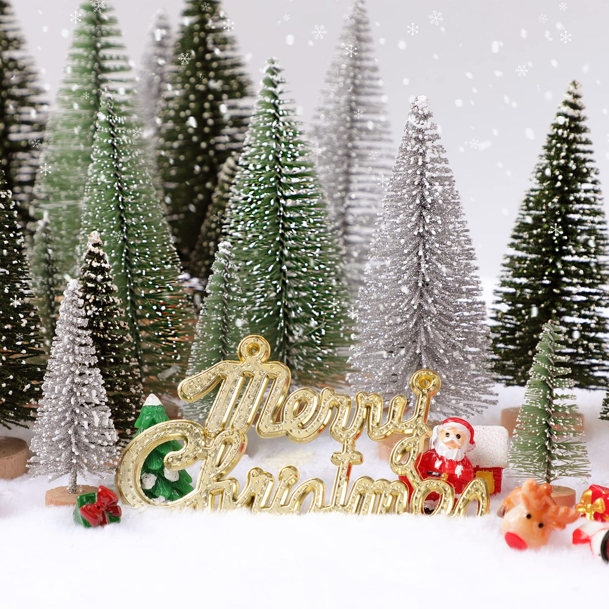 30Pcs Christmas Decorations Mini Christmas Trees, Artificial Christmas Tree Bottle Brush Trees with Wooden Base for Christmas Decor Christmas Party Home Table Craft hatisan