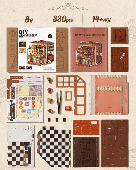 Rolife DIY Miniature House Kit Henry's Chocolate Shop, Tiny House Book Nook for Bookshelf Decor, 3D Puzzles Model Building Kits for Teens, Birthday Gifts/Craft Kits for Girls Boys (Henry's Chocolate) Rolife