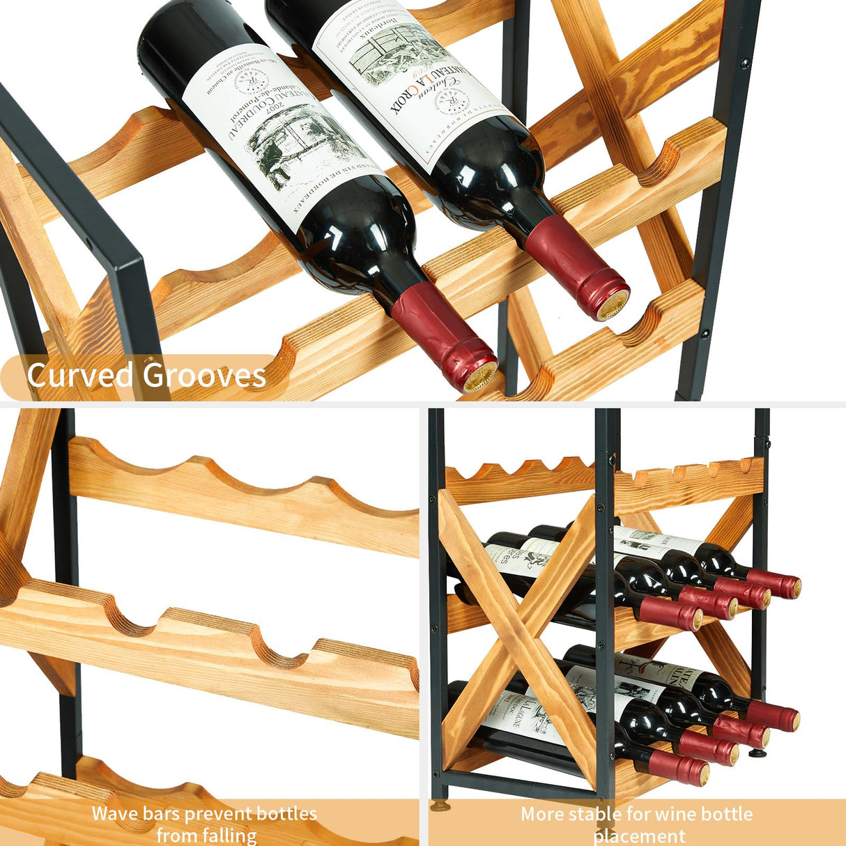 LUMAMU 20 Bottle Wine Rack Freestanding Floor with Wood Top,Wobble-Free 5 Tier Wine Display Storage Stand Shelf,Stackable Modular Wine Bottle Holder Rack for Kitchen,Cellar,Living Room LUMAMU