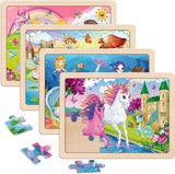 Wooden Puzzles for Kids Ages 4-6, 4 Packs 24 PCs Unicorn Mermaid Princess Fairy Jigsaw Puzzles, Preschool Educational Brain Teaser Toys for Girls 3 4 5 6 Years Old. VOMYOZB