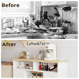 IRONCK Coffee Bar Cabinet with Power Strip, 47" Storage Cabinet with Barn Doors and Thickened Top Board, White Sideboard, Buffet for Dinning Room, Kitchen, Living Room IRONCK