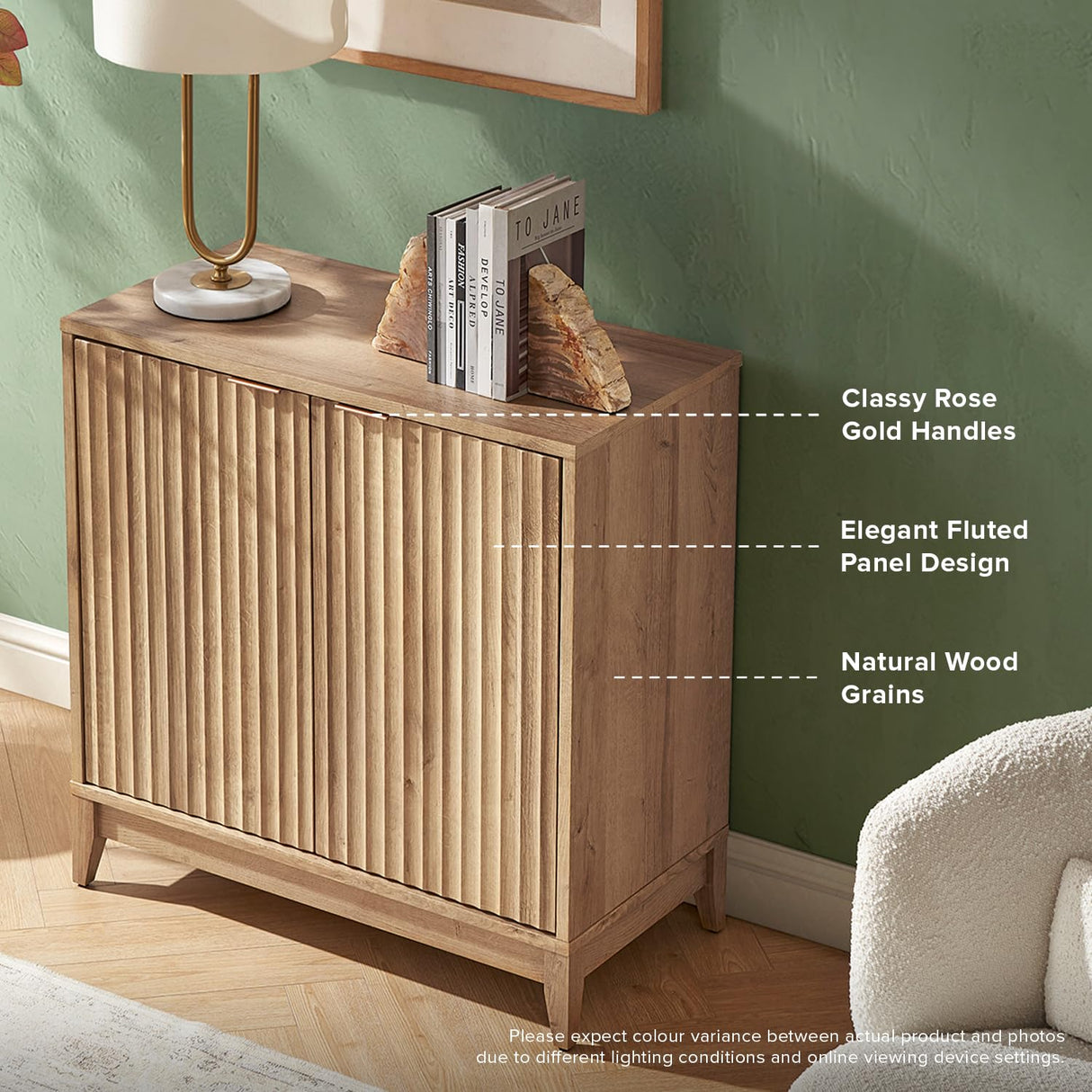 mopio Brooklyn Storage Cabinet, Modern Farmhouse Entryway Accent Cabinet, Buffet Sideboard, Credenza, Wood Modular Cabinet with Doors & Shelf, Fluted Panel, for Living Room, Dining Room, Kitchen, Oak mopio