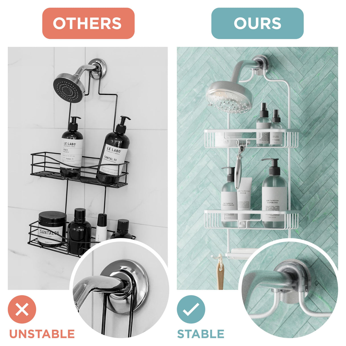 Zenna Home Rustproof Hanging Shower Caddy, Over the Shower Head Caddy with 2 Shelves and Built In Hooks, Aluminum Bathroom Hanging Organizer, Satin Chrome Zenna Home