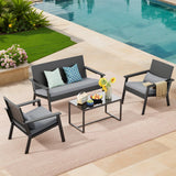 Ahomly 4-Piece Outdoor Wicker Patio Furniture Set with Deep Seating Cushions and Table for Balcony, Backyard, and Porch (Gray) Ahomly