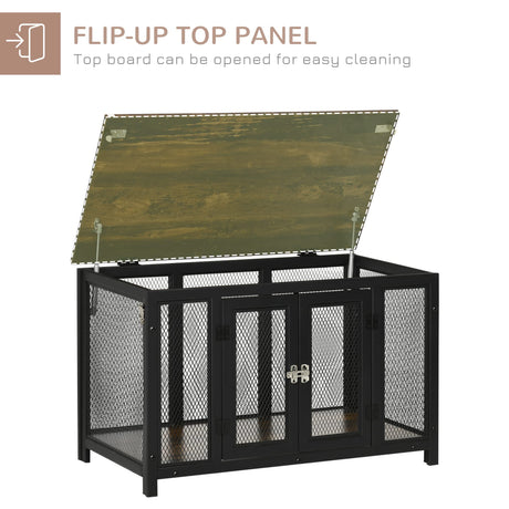 PawHut Furniture Style Dog Crate with Openable Top, Big Dog Crate End Table, Puppy Crate for Small Dogs Indoor, Spacious Interior, Pet Kennel, Brown, Black PawHut