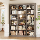 FACBOTALL 71" Triple Wide Bookshelf, 6 Tier Tall Bookshelf, Large Bookcase with Curved Baffle, 63.4" Wide Book Shelf with 18 Open Display Shelves for Living Room, Study, Gray FACBOTALL