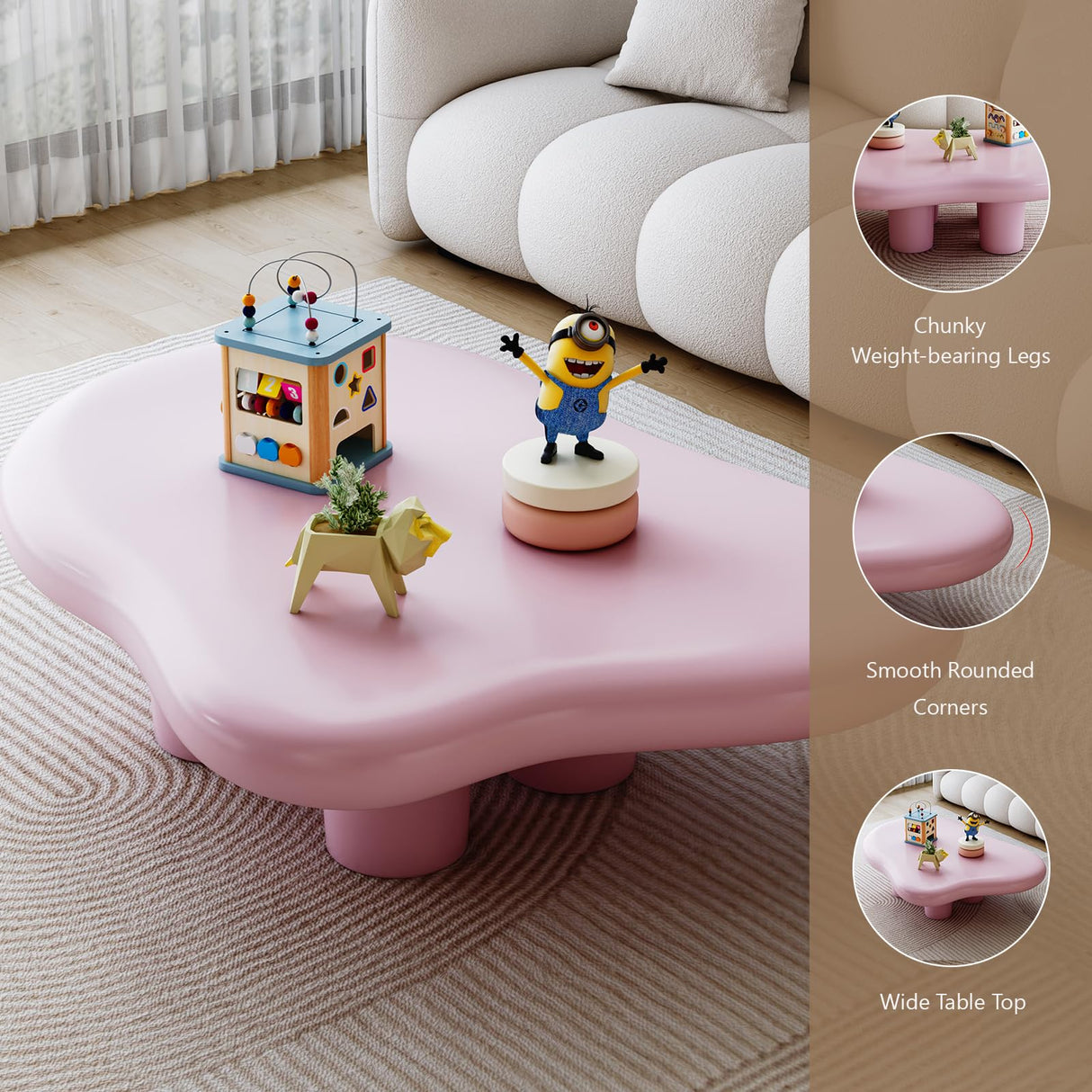 48.5 Inches Cloud Coffee Table, Unique Modern Table with 4 Legs for Your Living Room, Quickly Assembly-Pink Glintee