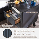 T4TREAM Fluted Nightstand with Charging Station, 18" Modern SideTable with Faux Marble Top, 2 Drawers End Table w/Storage, Bedside Table for Bedroom, Living Room, Curved Profile Design, Dark Grey T4TREAM