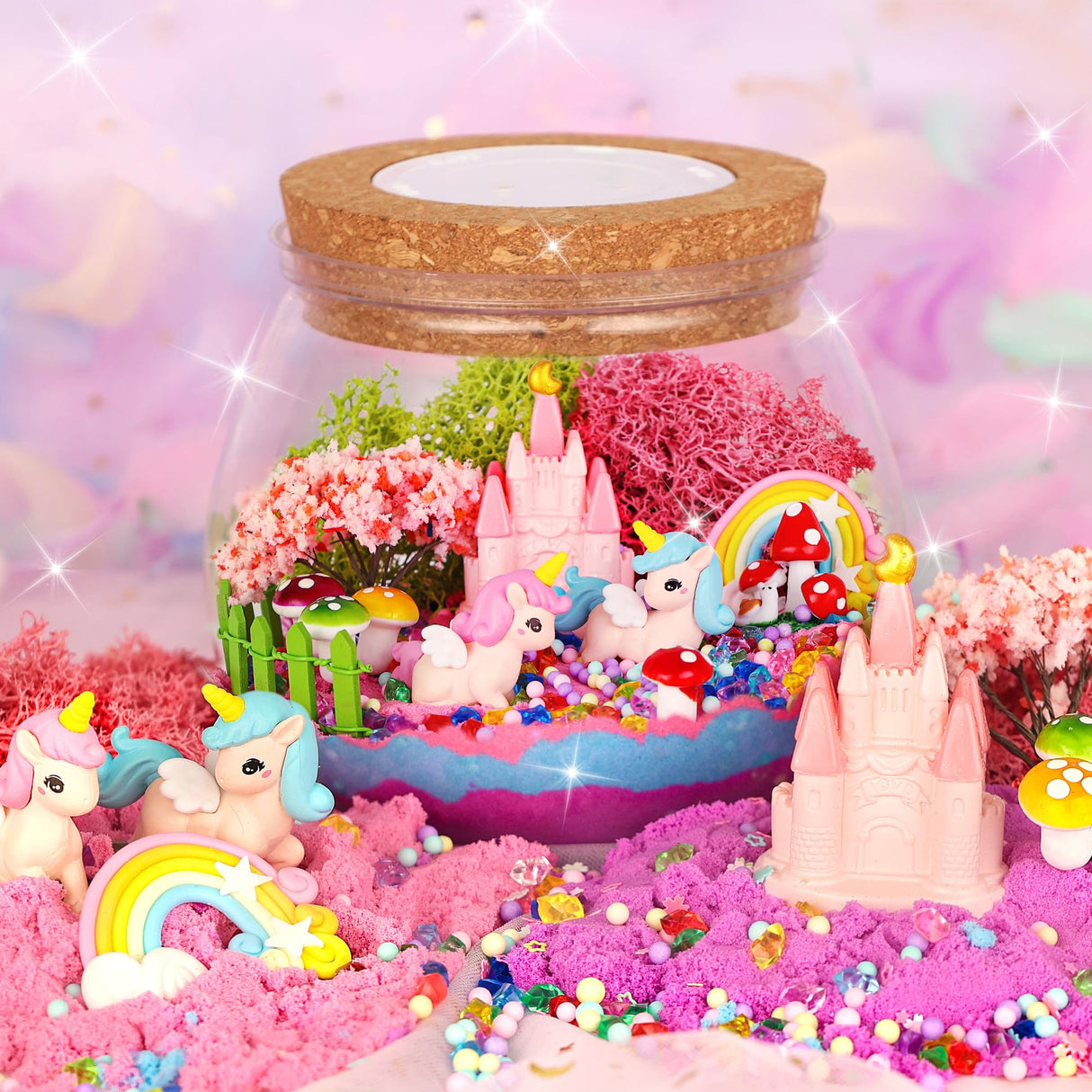 Nicella Unicorn Light-Up Terrarium Kit for Kids - LED Night Light Birthday Gift for Girls Ages 4 5 6 7 8-12 Year Old - Unicorn Toys for Girls - DIY Arts and Crafts Kit for Kids - Best Presents Nicella