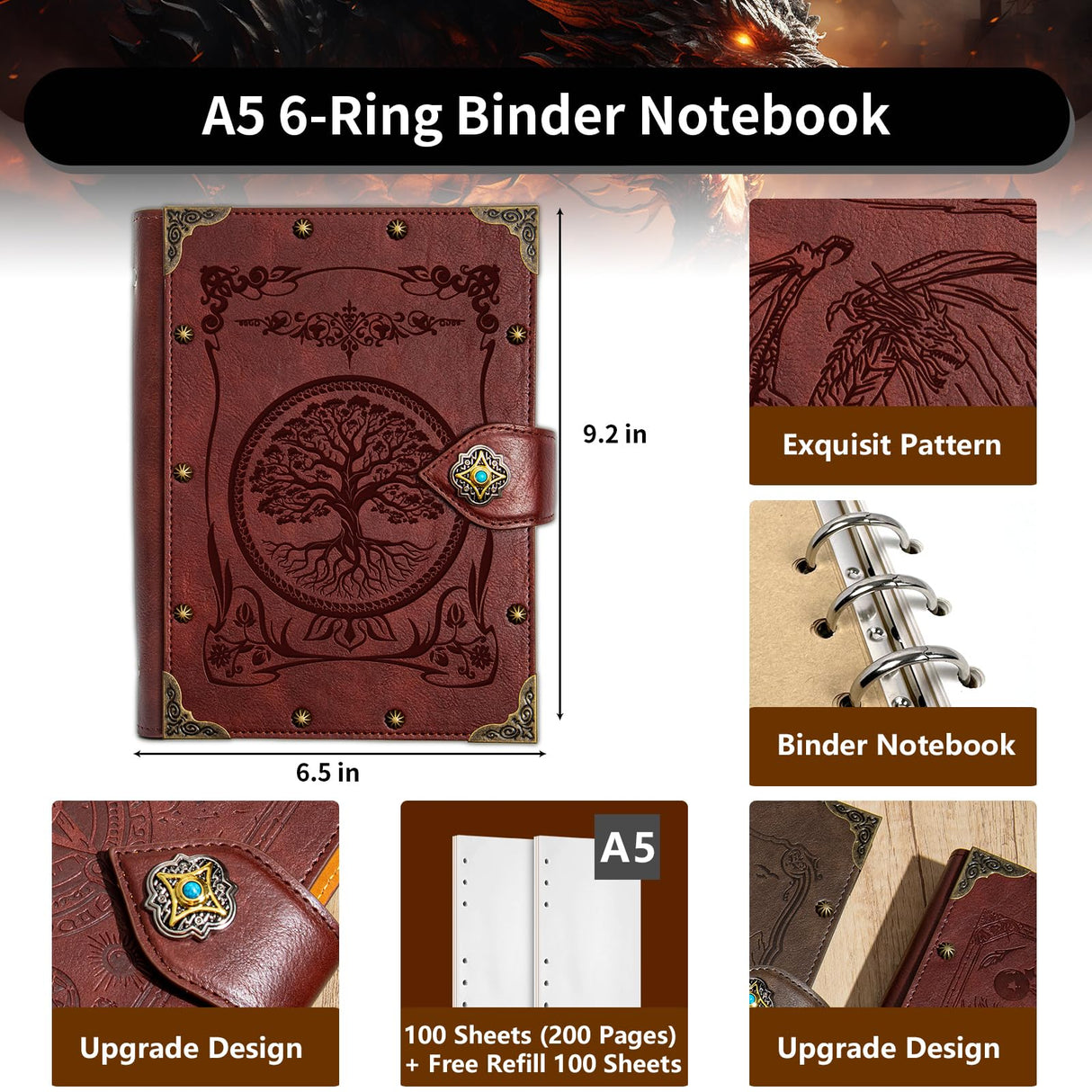 DUROTAN Tree of Life Journals Notebook Gift Set-Unique A5 Binder 400 Page Vintage Leather Suitable for Women & Men writing,Poets,Travelers,as a Diary Dnd Gift DUROTAN