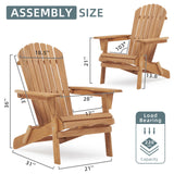 Wooden Folding Adirondack Chair Set of 2, Half Pre-Assembled Wood Lounge Chair for Outdoor Patio Garden Lawn Backyard Deck Pool Beach Firepit Light Brown Wood-Natrl