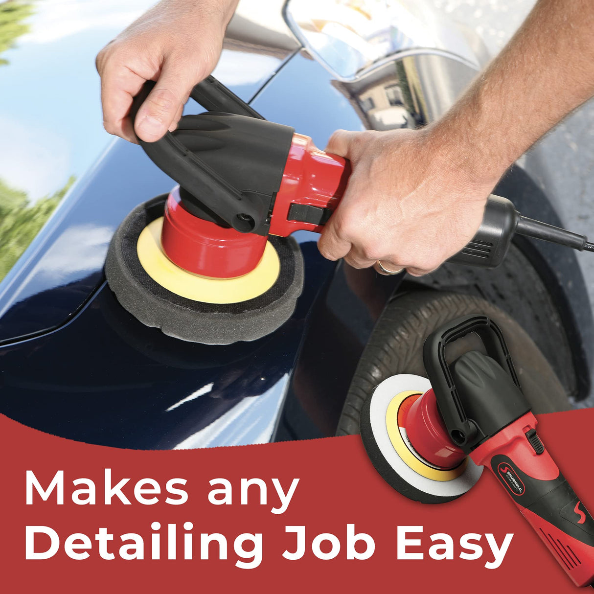Shurhold 3101 Dual Action Random Orbital Car Boat Buffer Polisher Starter Kit with 16oz Pro Polish Wax & Sealant, 6.5” Foam Pad, Microfiber Towel, and Carrying Bag , Red Shurhold