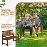 Yewuli 2-Person Outdoor Acacia Wood Bench with Backrest and Armrests Yewuli