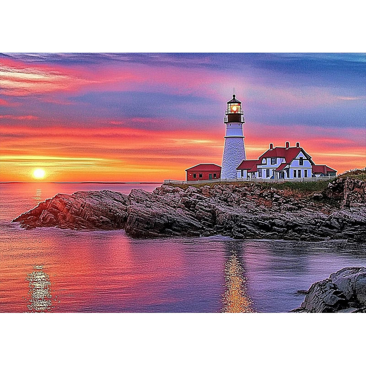 MXJSUA DIY Lighthouse Diamond Painting Kits for Adults, Sunrise Diamond Gem Art Painting for Beginners, Diamond Picture with Full Round Drill Dots Craft Set Gift, 12 x 16 Inch MXJSUA