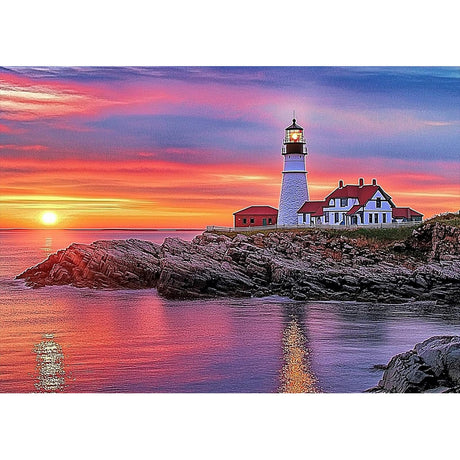 MXJSUA DIY Lighthouse Diamond Painting Kits for Adults, Sunrise Diamond Gem Art Painting for Beginners, Diamond Picture with Full Round Drill Dots Craft Set Gift, 12 x 16 Inch MXJSUA