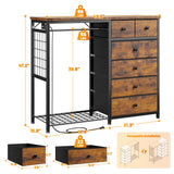 EnHomee 49.2" W Dresser with Hanging Rack & 6 Fabric Drawers – Wooden Top Organize Unit Featuring LED Lights, Charging Station & Grid Panel for Bedroom, Rustic Brown EnHomee