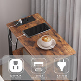 TUTOTAK Small Narrow End Table with Charging Station, Set of 2, Side Table with Outlets, Nightstand with 2 Cloth Drawers, Couch Table, for Living Room, Bedroom, Bedside, Brown TB01BB055 TUTOTAK