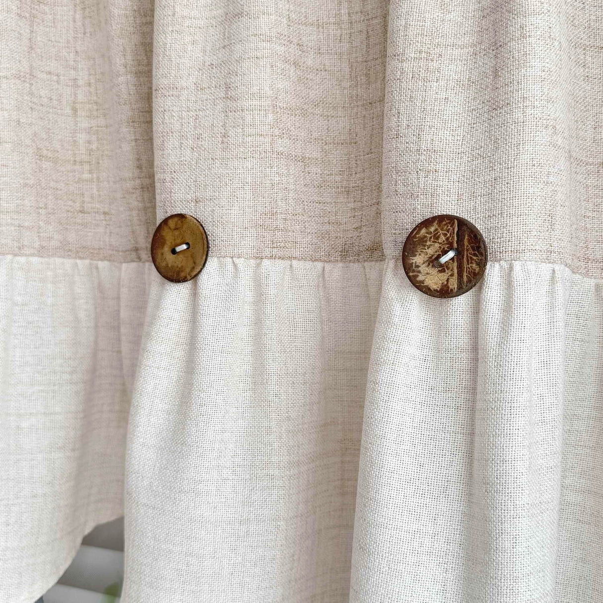 AiFMQQ Farmhouse Boho Linen Button Arched Valance Curtains for Kitchen Window Dining Room Cafe Valance for Small Windows Bathroom Macrame Valances Rod Pocket 1 Panel (Beige Arched, W52 L35 inch) AiFMQQ