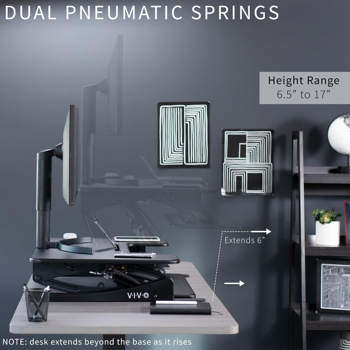 VIVO 32 inch Height Adjustable Stand Up Desk Converter, V Series, Quick Sit to Stand Tabletop Dual Monitor Riser Workstation, Black, DESK-V000VS VIVO