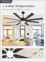 Fanbulous 72 Inch Large Ceiling Fans with Lights, Farmhouse Ceiling Fan with Light and Remote, Dual Finish 8 Blades, Reversible DC Motor,3 CCT, 6 Speed, Modern Ceiling Fan for Living Room Patio, Black Fanbulous