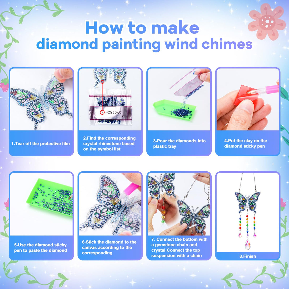 Diamond Art Kits for Kids Ages 6-12: Birthday Gifts for 7 8 9 10 Year Old Girls Teens Creative Arts & Crafts for Girls Boys DIY Wind Chime & Suncatcher Craft Kit Crystal Window Garden Decor Kit Micaracy