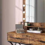 Vanity Table with Lighted Mirror, Modern Makeup Vanity Table with 10 Lights Makeup Desk 4 drawer Storage Dressing Table for Bedroom (Brown) Panana