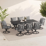 Grand patio 9-Piece Patio Dining Set for 8, E-Coated Outdoor Dining Set Swivel Patio Dining Chairs with Olefin Cushions & 1 Black Extendable Rectangular Faux Woodgrain Table for 6-8 Person Grand patio