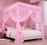 Mengersi 4 Corners Post Canopy Bed Curtains for Girls Full Size - Royal Luxurious Cozy Drape Canopy Bed Frames Netting for Kids Adults- Cute Princess Bedroom Decoration (Pink) Mengersi