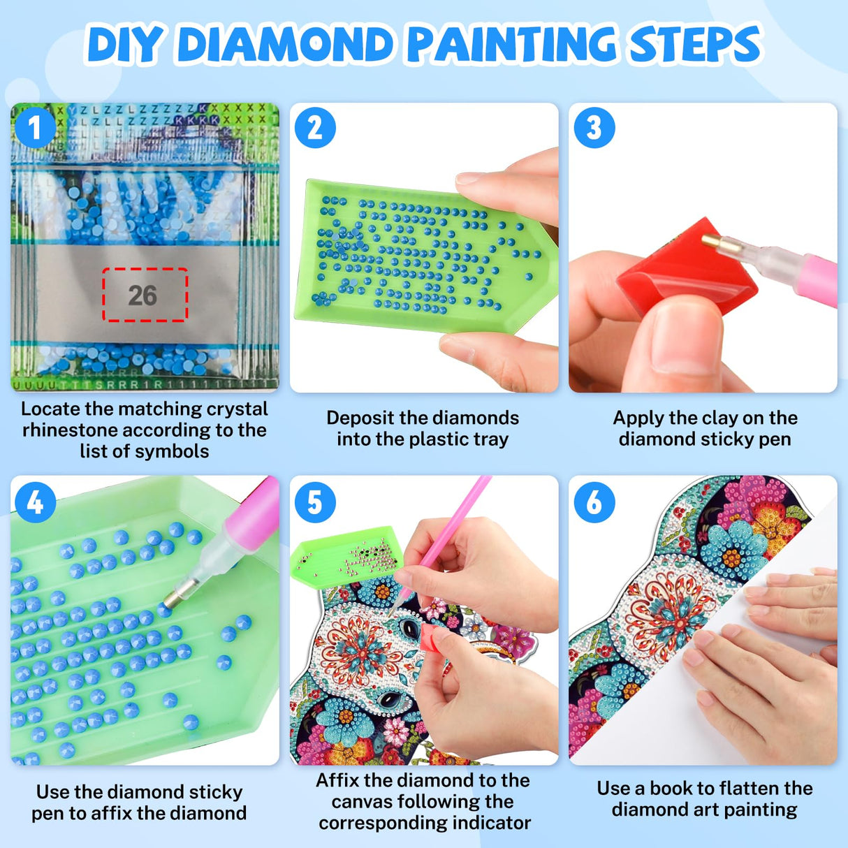 Bowetile Elephant Diamond Art Hanging Kits for Adults Kids, 5D Special Shape Diamond Painting Flowers Pendant Kits, Animal Gem Art Suncatchers Painting Ornament for Home Garden Wall Decor Bowetile