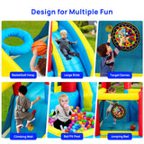 WELLFUNTIME Inflatable Bounce House with Slide, Jumping Castle with Blower, Climbing Wall, Dartboard, Basketball Hoop and 50 Ball Pit Balls, 108x122x86 Inch WELLFUNTIME