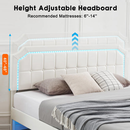 IDEALHOUSE King Size Floating Bed Frame with RGB LED Headboard and Adjustable Upholstered Design - WoodArtSupply