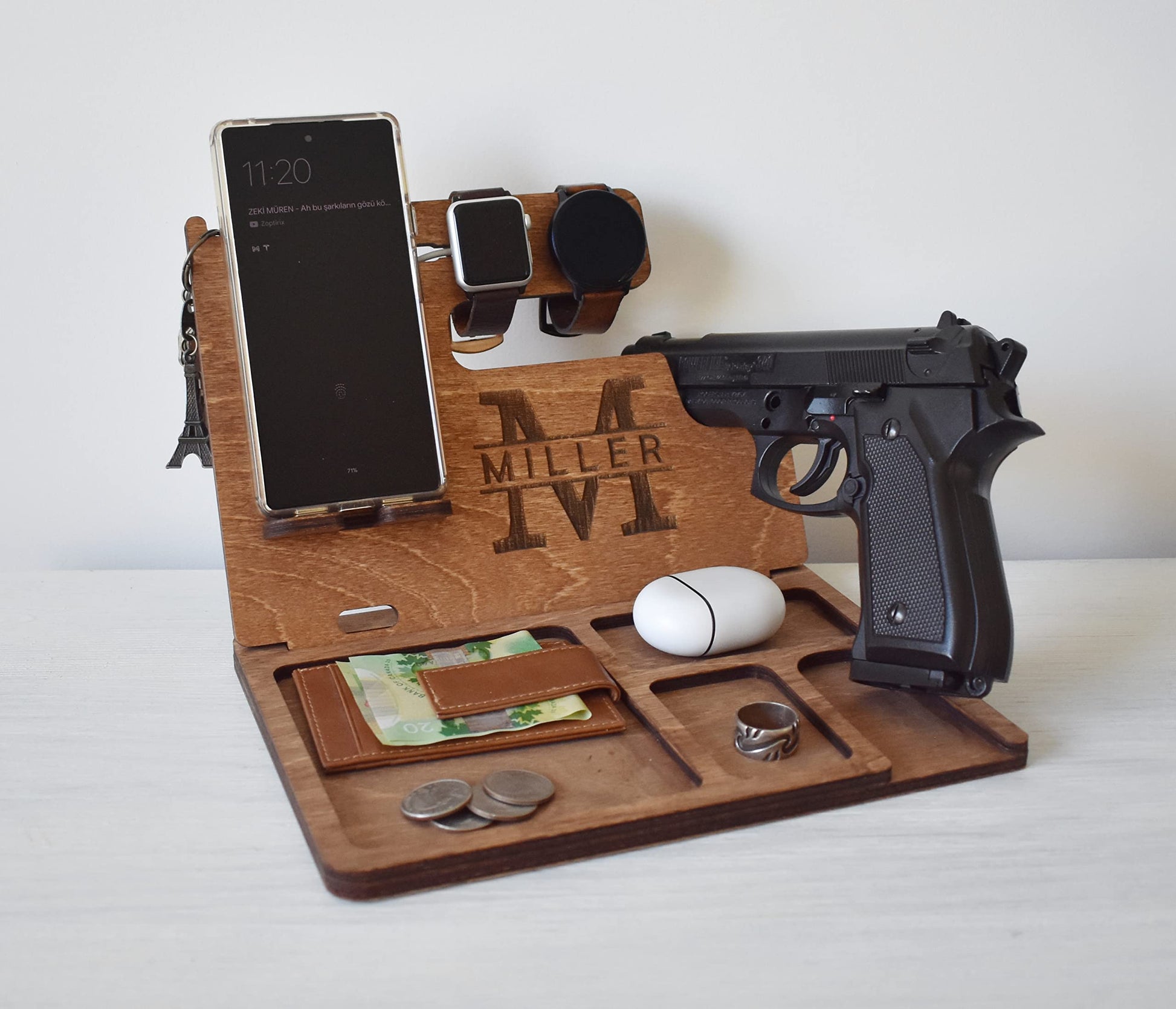 Wooden Docking Station, Police officer Docking Station, Wood Stand for gun, Law enforcement Gift for men, Gun holder, Father's Day Gift - WoodArtSupply