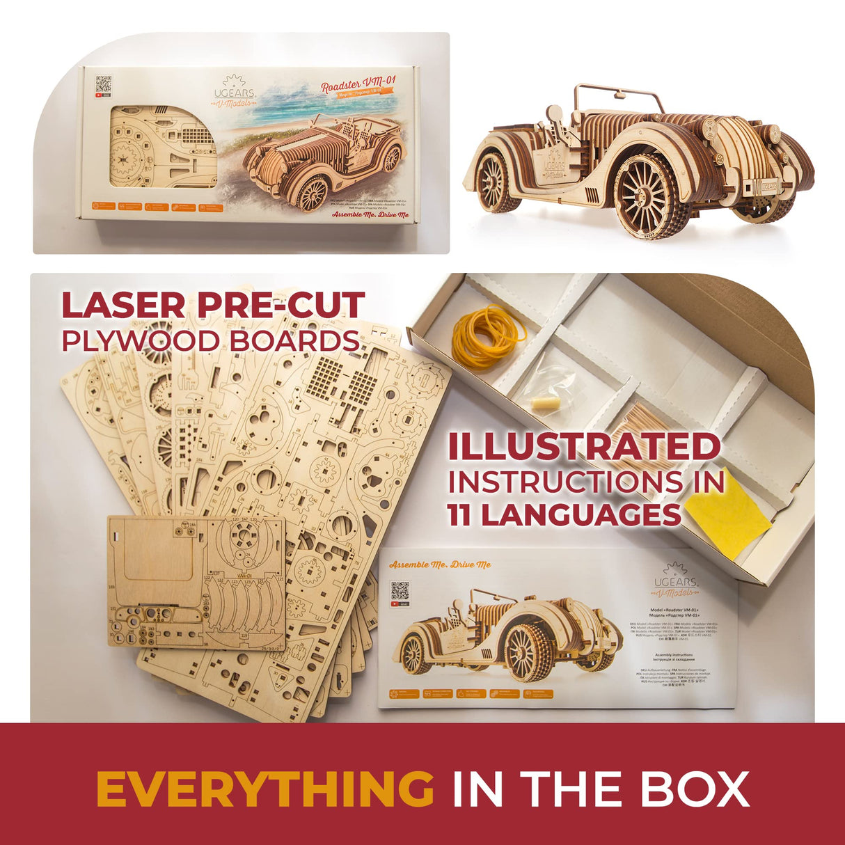 UGEARS Mechanical Models Roadster VM-01 3-D Wooden Puzzle UGEARS