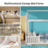 Merax Twin Size White House Bed with Fenced Design and Playful Door Merax