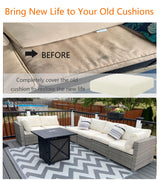 TECOSARA Patio Cushion Covers for 7 Pcs Outdoor Sectional Sofa, Outdoor Cushion Covers for 7 Pieces 6-Seater Wicker Rattan Conversation Set, Cushion Seat Covers for Patio Furniture, Antique Beige TECOSARA