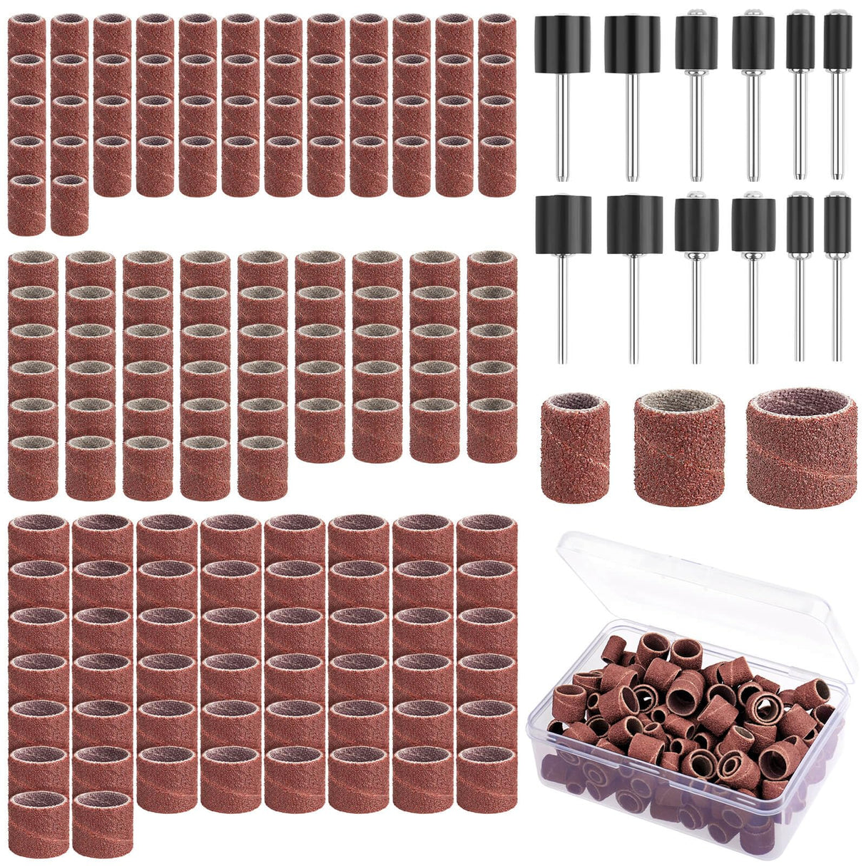 BAGTeck 162 Pieces Sanding Drums Kit Drum Sander for Drill with Storage Box Including 150 Pieces Sanding Band Sleeves and 12 Pieces Drum Mandrels for BAGTeck