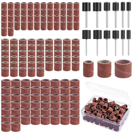 BAGTeck 162 Pieces Sanding Drums Kit Drum Sander for Drill with Storage Box Including 150 Pieces Sanding Band Sleeves and 12 Pieces Drum Mandrels for BAGTeck